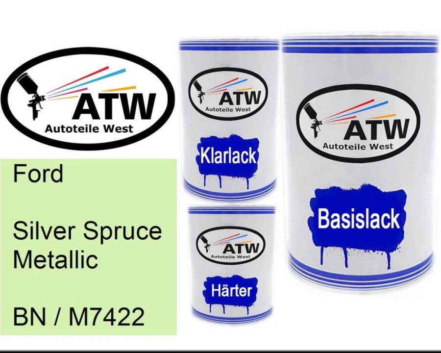 Ford, Silver Spruce Metallic, BN / M7422: 500ml Lackdose + 500ml Klarlack + 250ml Härter - Set, von ATW Autoteile West.